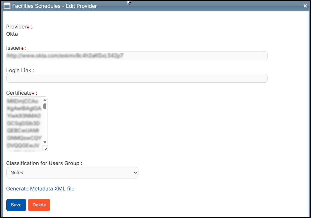 SAML Okta Integration pop-up.