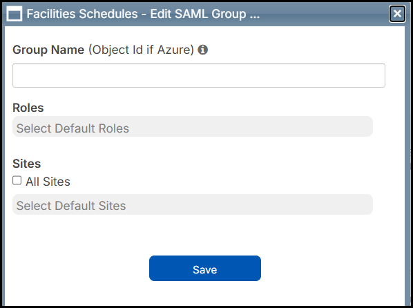 SAML Group setup pop-up.