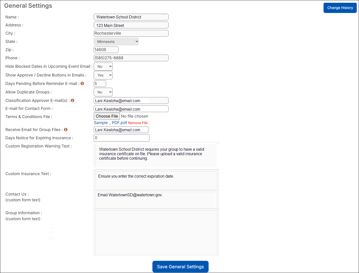 General Settings page.
