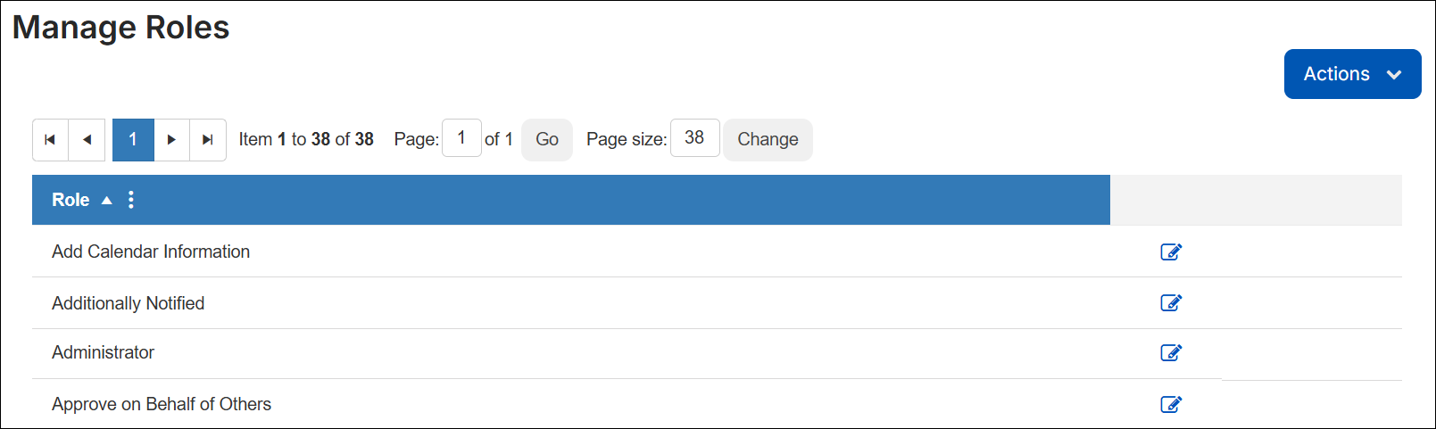 Manage roles page.