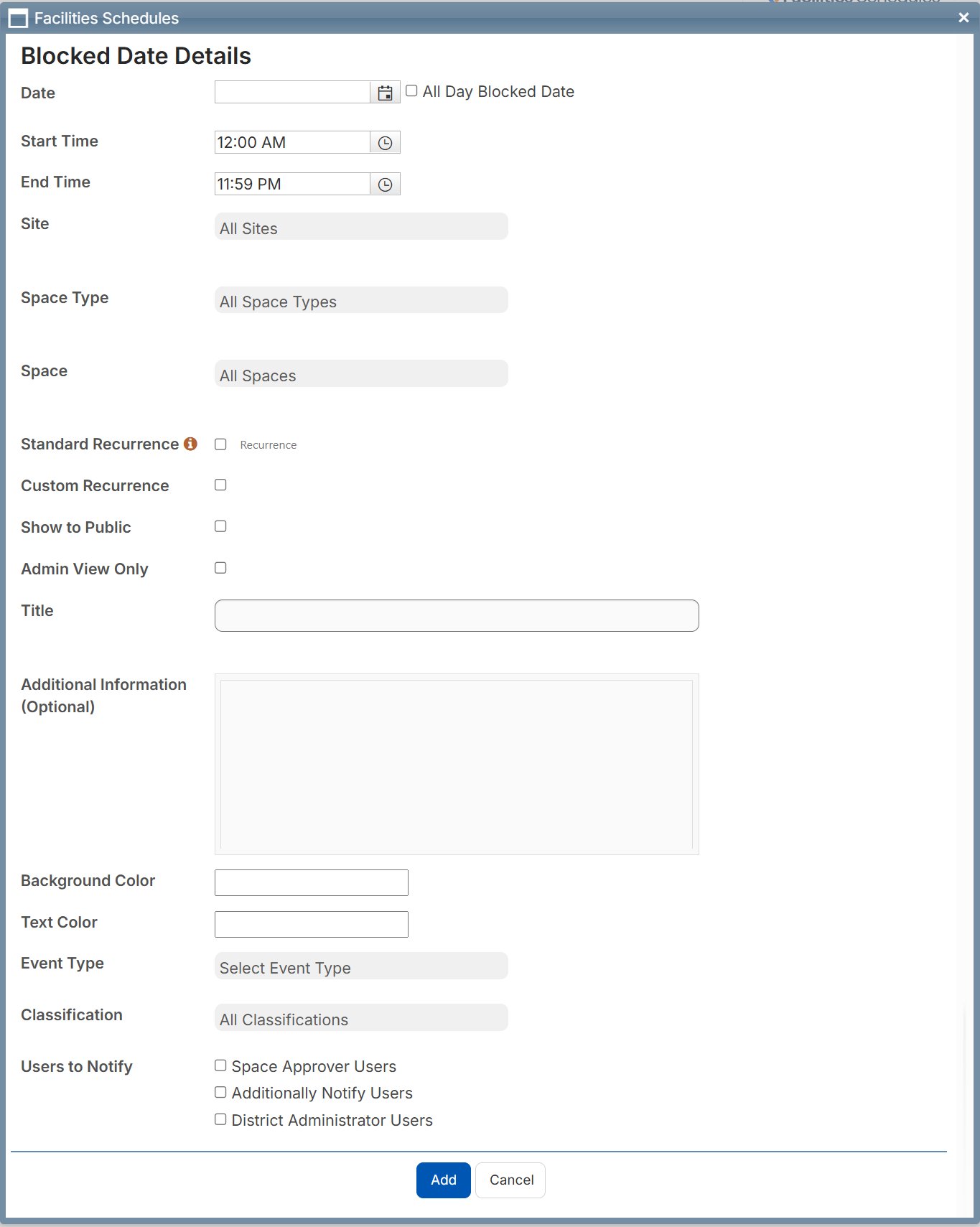 Blocked Date Details page.