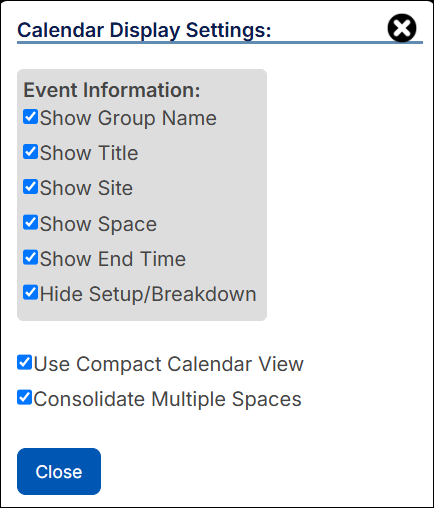 Calendar display settings.