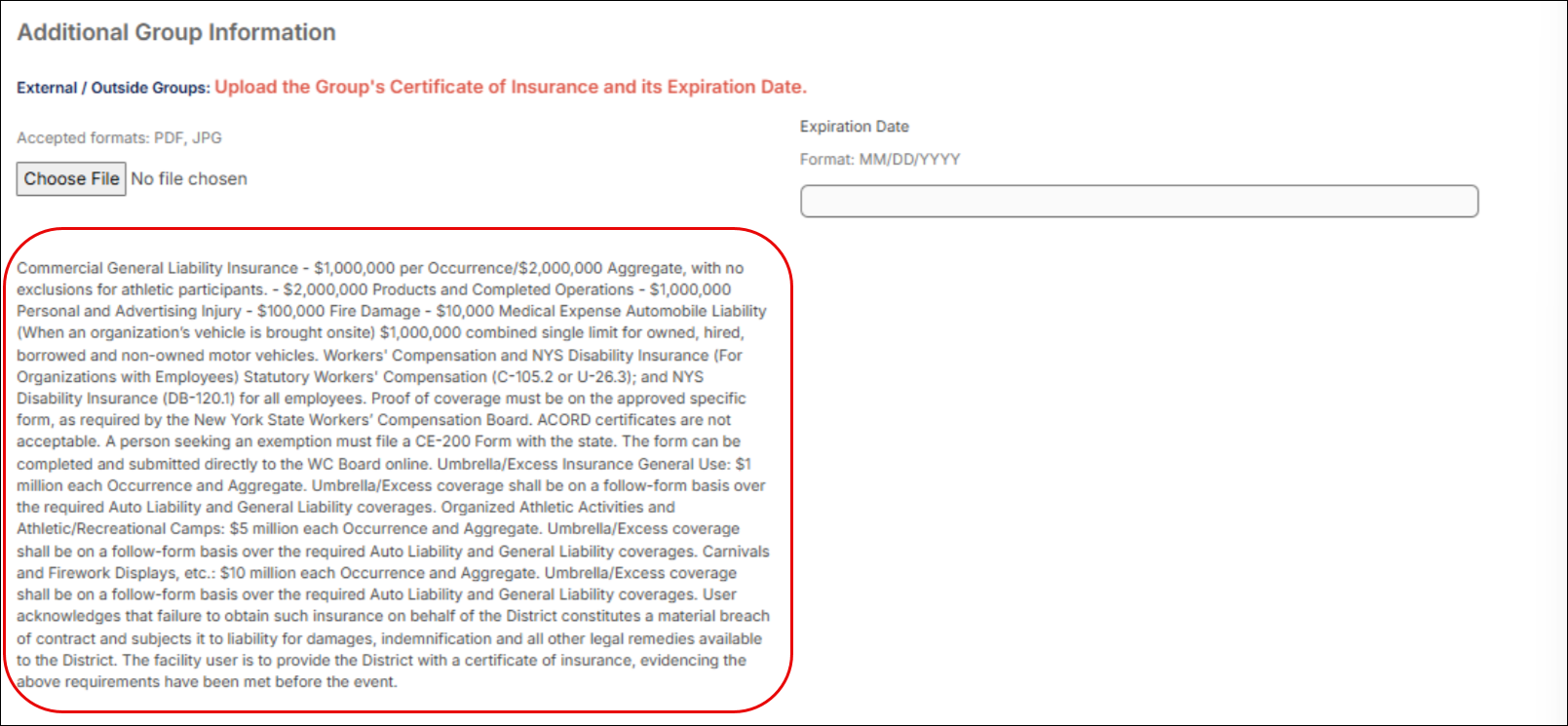 Custom insurance text highlighted.